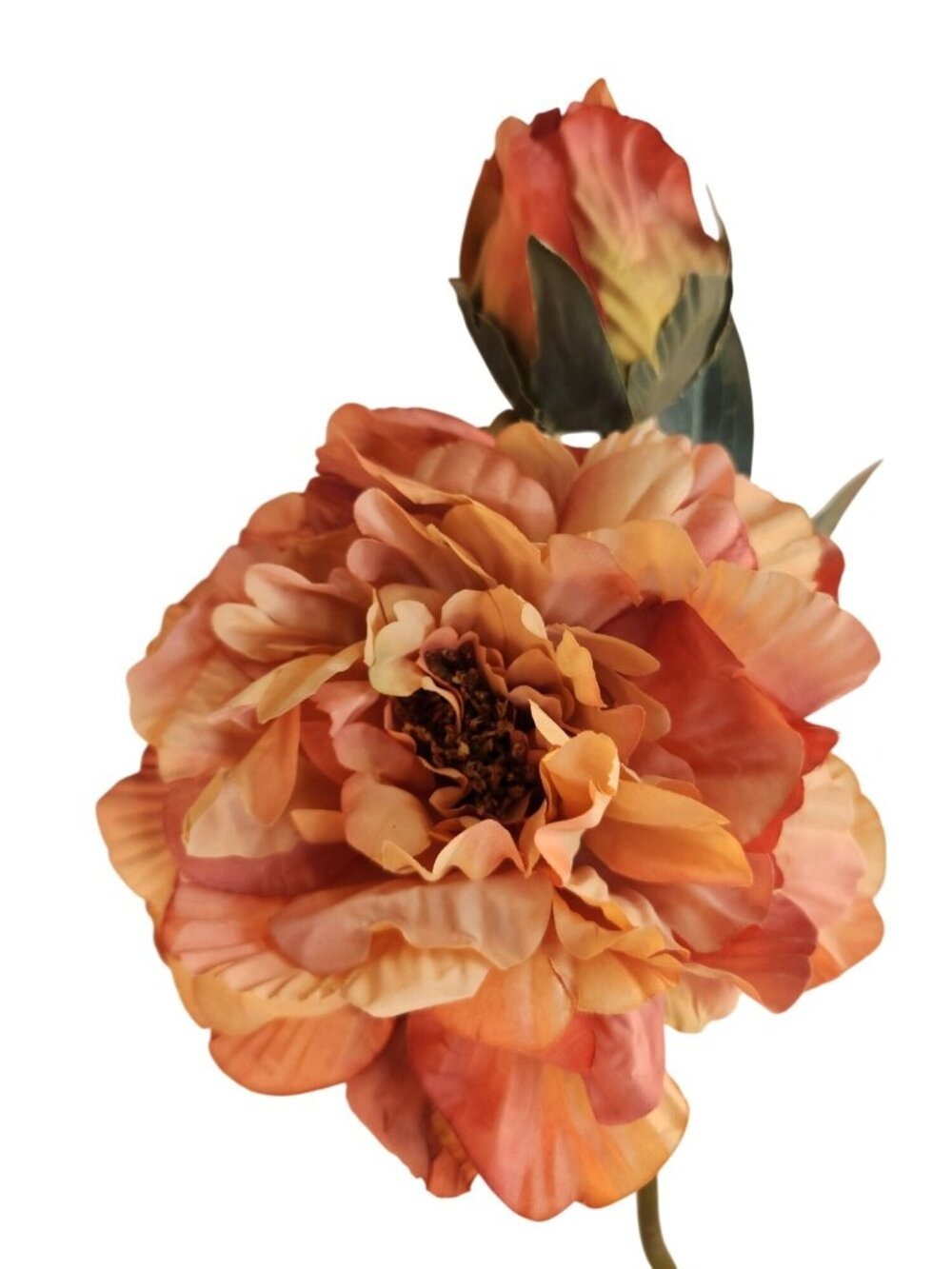 Peach Coral Faux Peony Stem 18 Inch Artificial Silk Flower 6 Inch Bloom Closed B - Picture 10 of 12